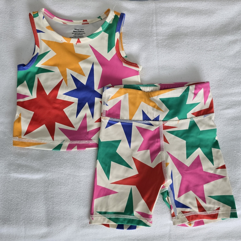 4T Hanna Girls Active Made to Stretch Tank and Shorts Set Rainbow Stars